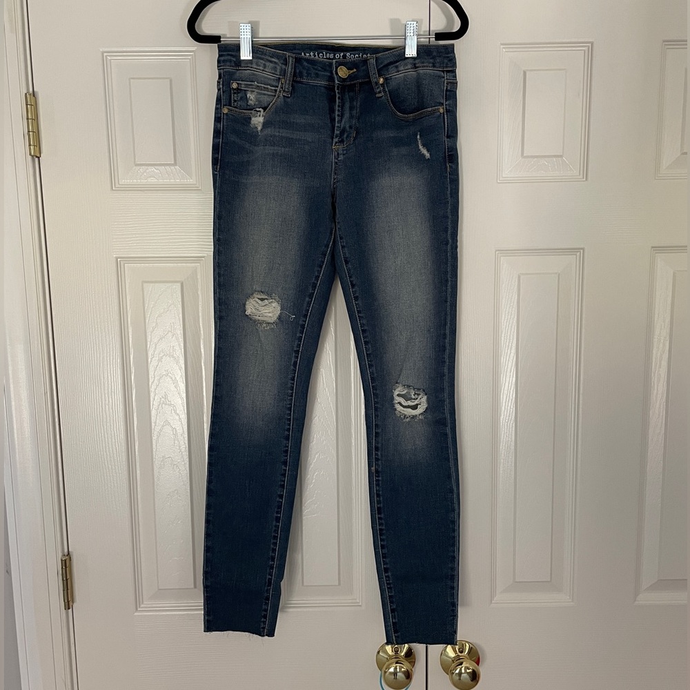 Articles Of Society Jeans Distressed Holes Raw Hem Skinny Jeans - Size 26